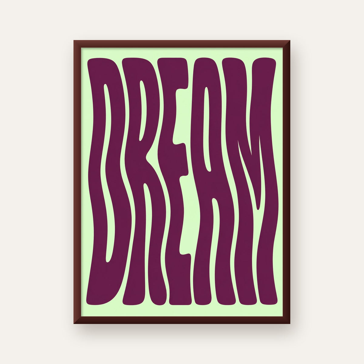 Retro Psychedelic DREAM Yazılı Modern Poster, Büyük Boy — ceviz çerçeveli