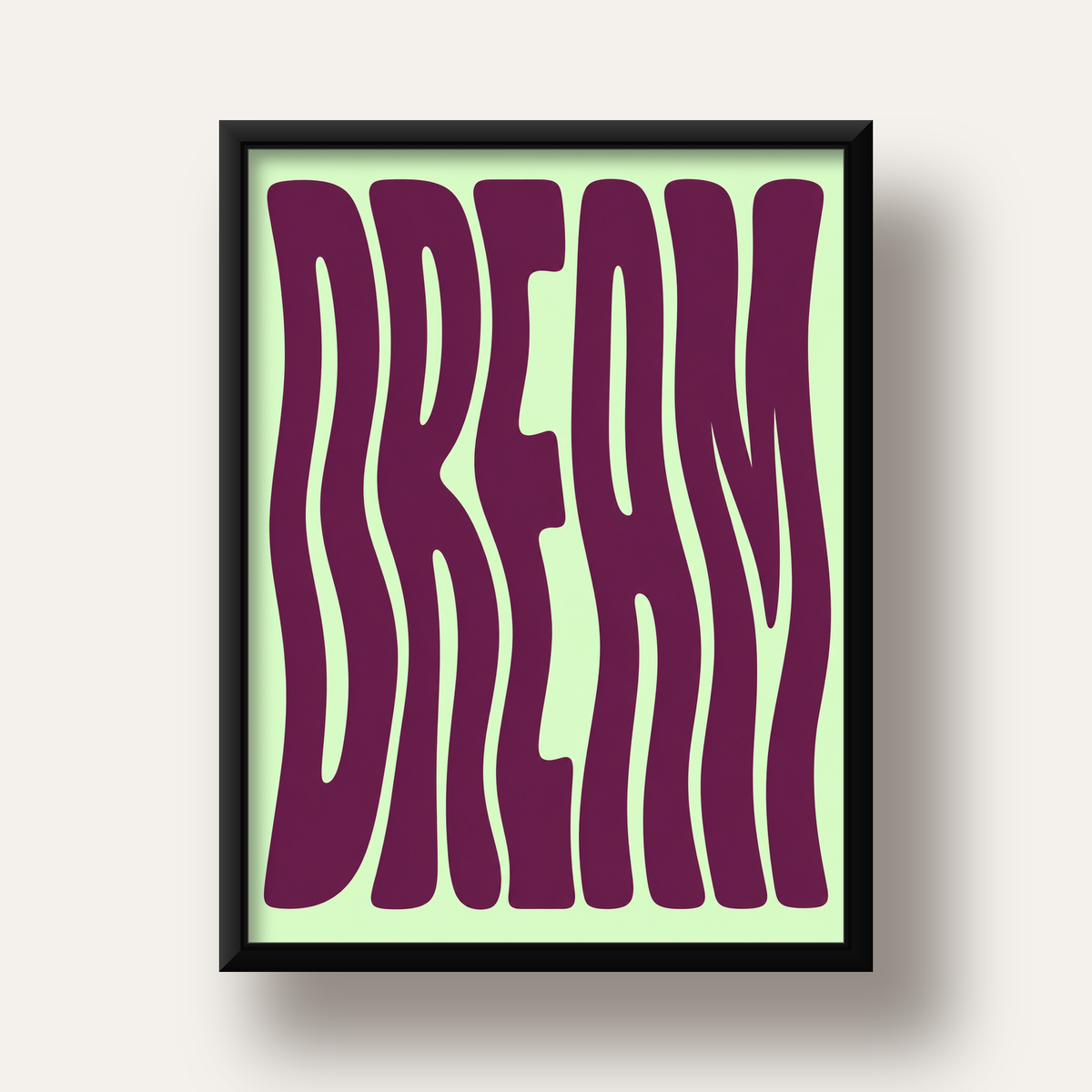 Retro Psychedelic DREAM Yazılı Modern Poster, Büyük Boy — siyah derin çerçeveli