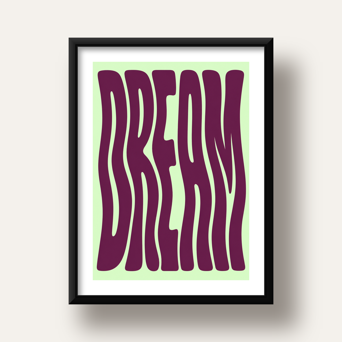 Retro Psychedelic DREAM Yazılı Modern Poster, Büyük Boy — siyah derin çerçeveli paspartulu