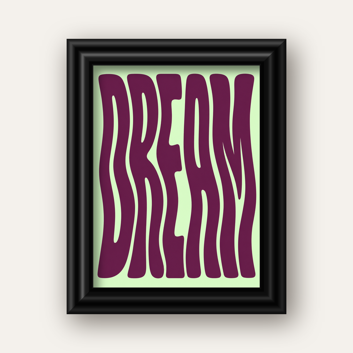 Retro Psychedelic DREAM Yazılı Modern Poster, Büyük Boy — siyah galeri çerçeveli