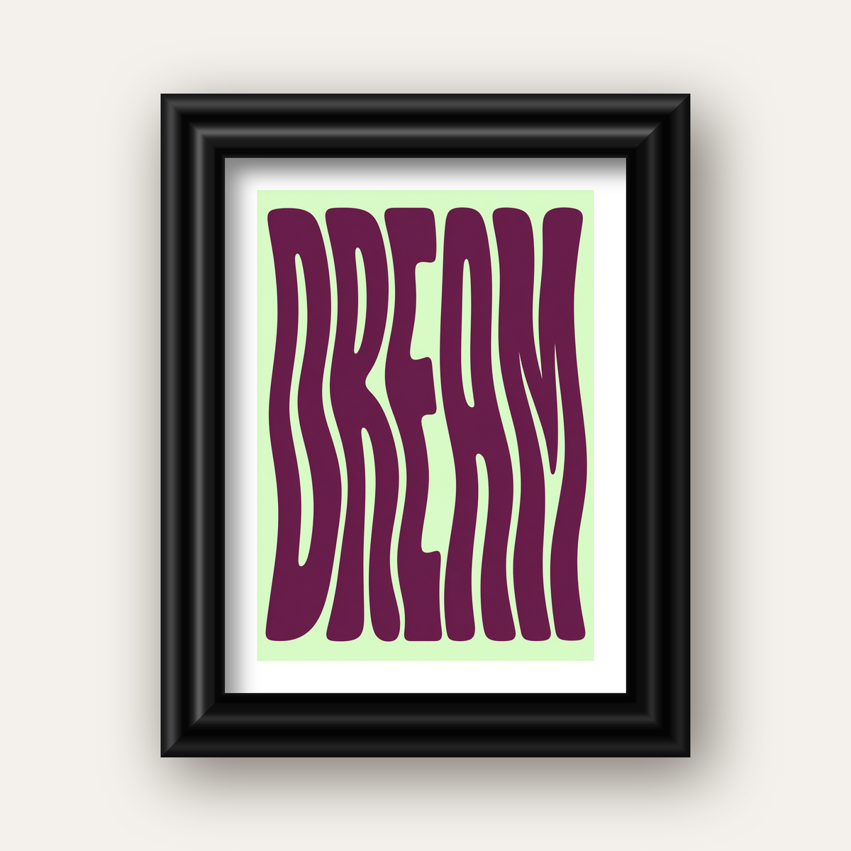 Retro Psychedelic DREAM Yazılı Modern Poster, Büyük Boy — siyah galeri çerçeveli paspartulu