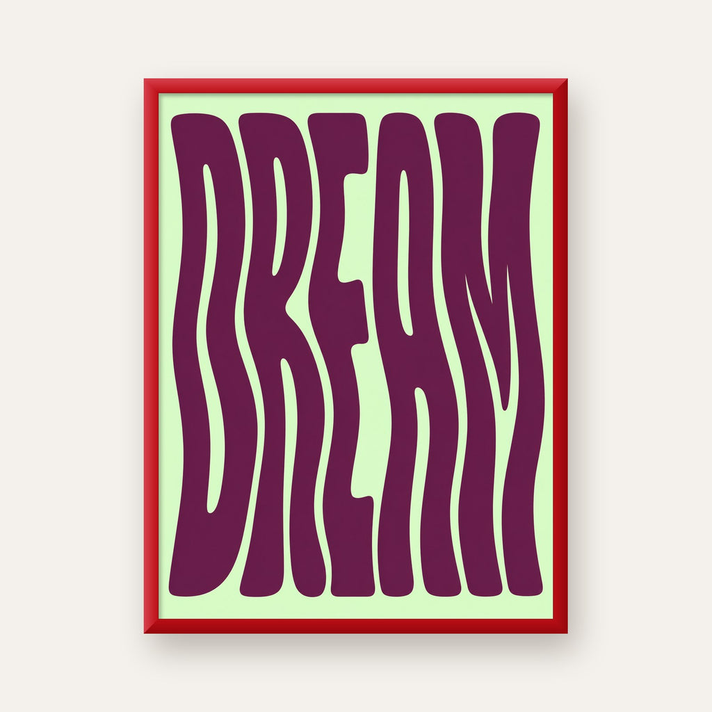 Retro Psychedelic DREAM Yazılı Modern Poster, Büyük Boy — kırmızı çerçeveli