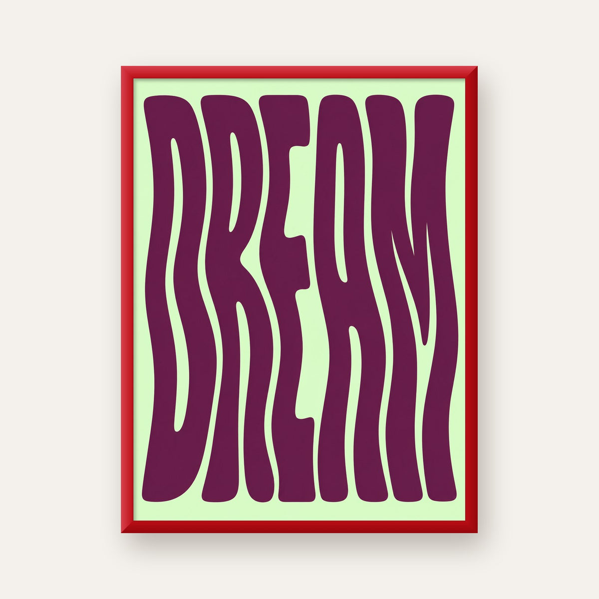 Retro Psychedelic DREAM Yazılı Modern Poster, Büyük Boy — kırmızı çerçeveli