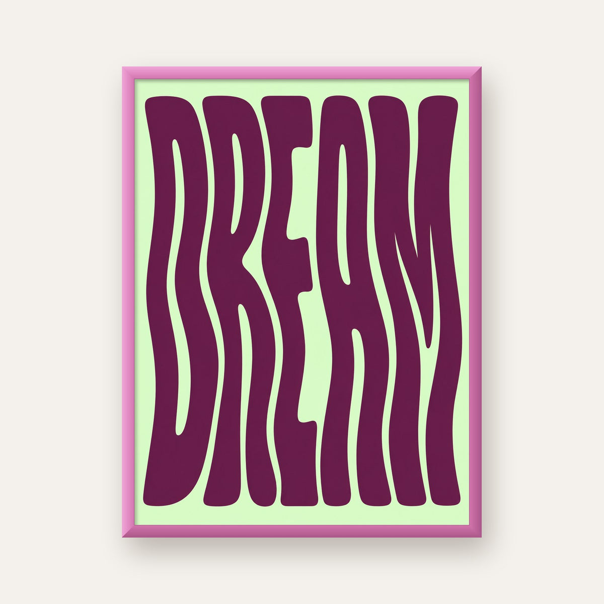 Retro Psychedelic DREAM Yazılı Modern Poster, Büyük Boy — pembe çerçeveli