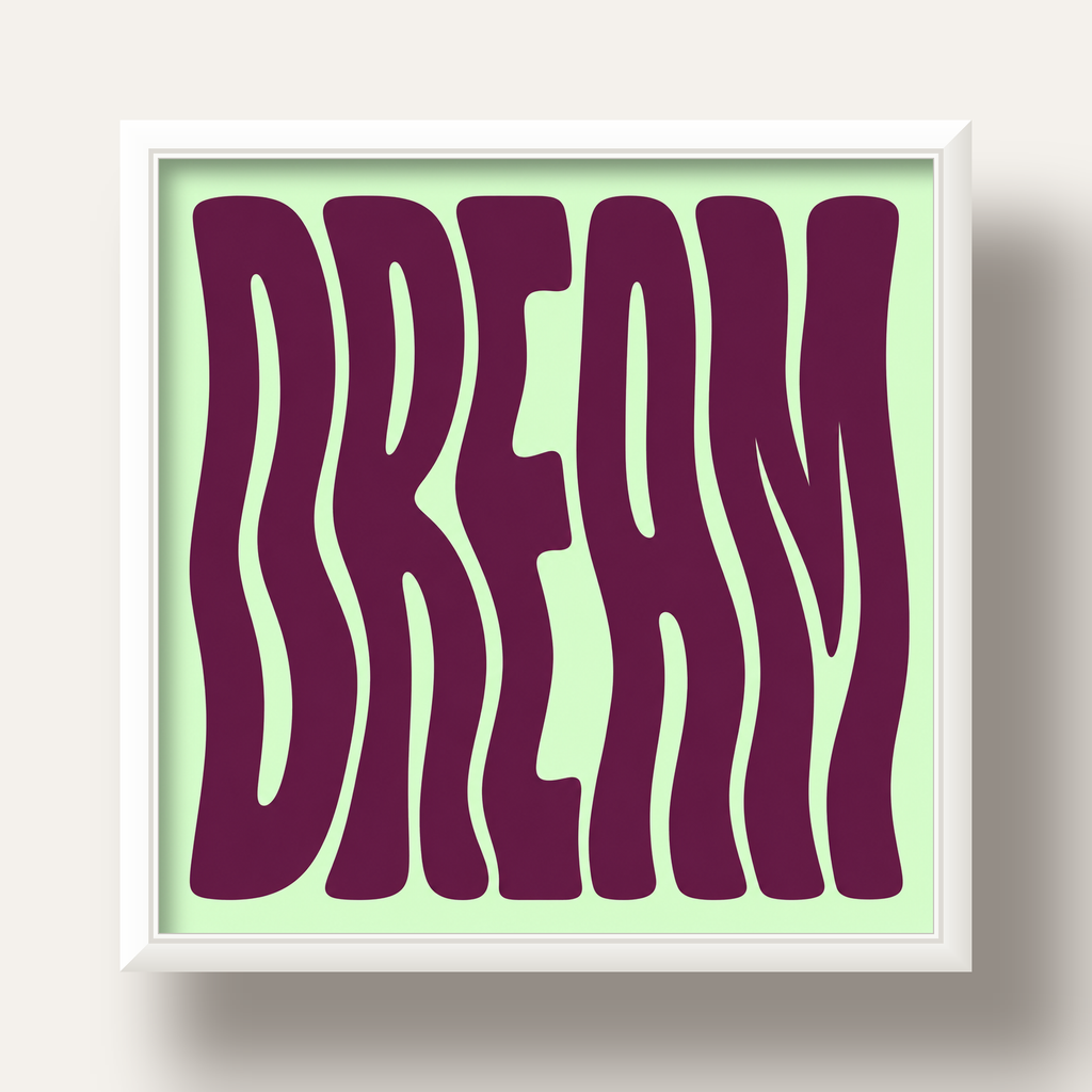Retro Psychedelic DREAM Yazılı Modern Poster, Büyük Boy — beyaz derin çerçeveli