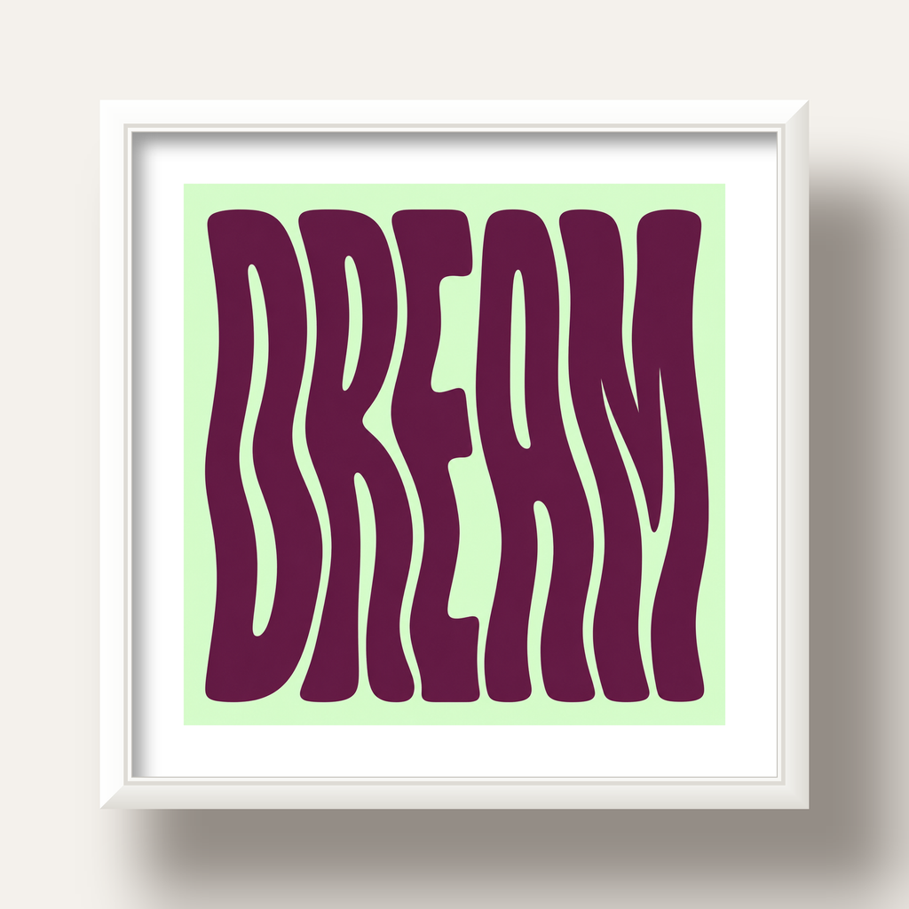 Retro Psychedelic DREAM Yazılı Modern Poster, Büyük Boy — beyaz derin çerçeveli paspartulu