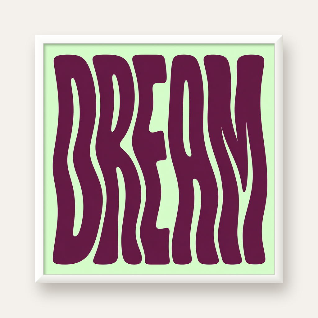 Retro Psychedelic DREAM Yazılı Modern Poster, Büyük Boy — beyaz çerçeveli kare poster