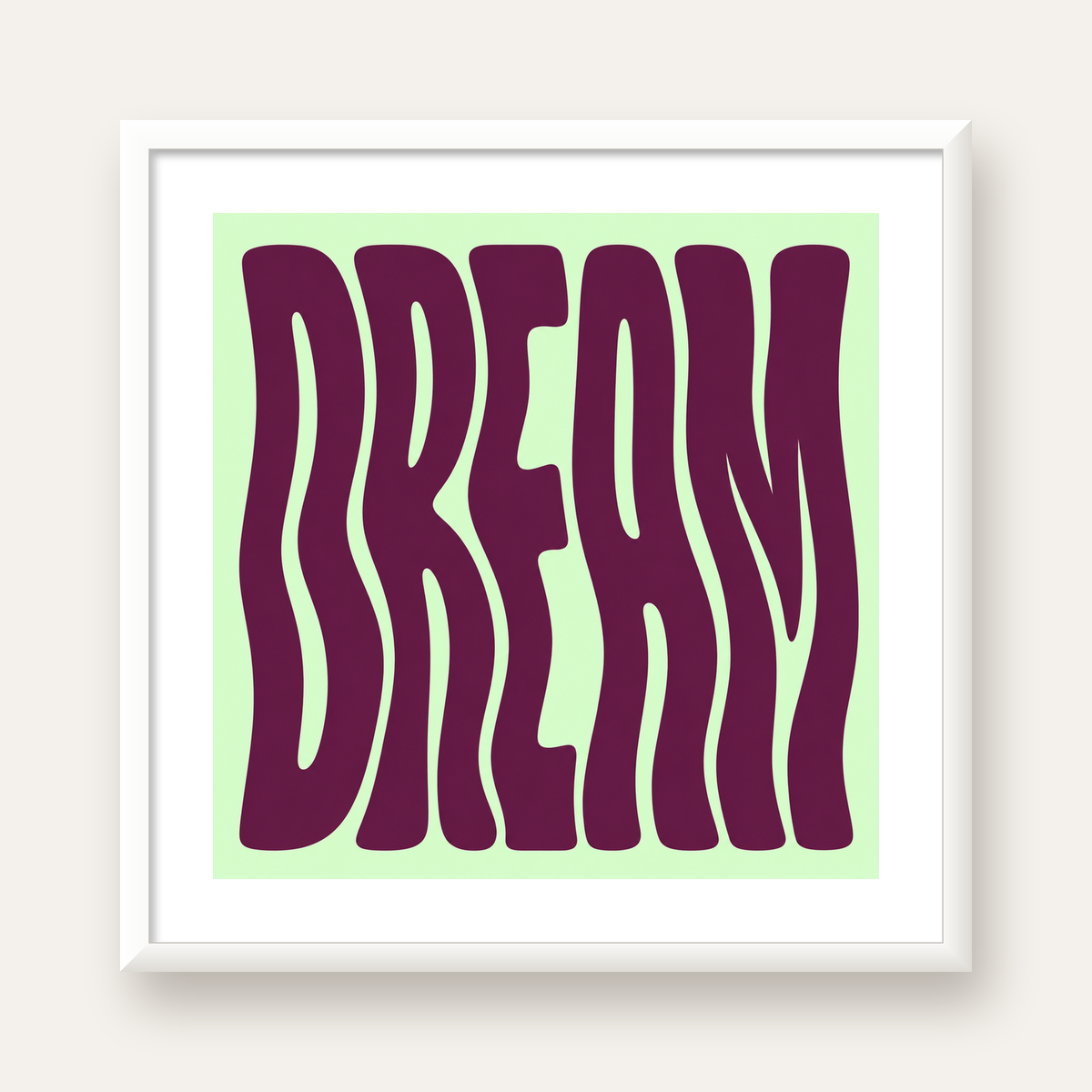 Retro Psychedelic DREAM Yazılı Modern Poster, Büyük Boy — beyaz çerçeveli kare poster