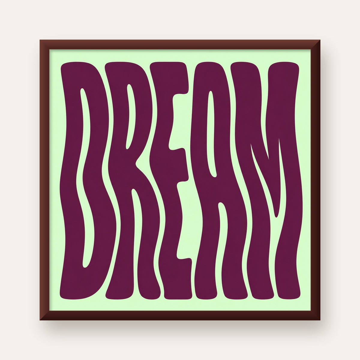 Retro Psychedelic DREAM Yazılı Modern Poster, Büyük Boy — ceviz çerçeveli