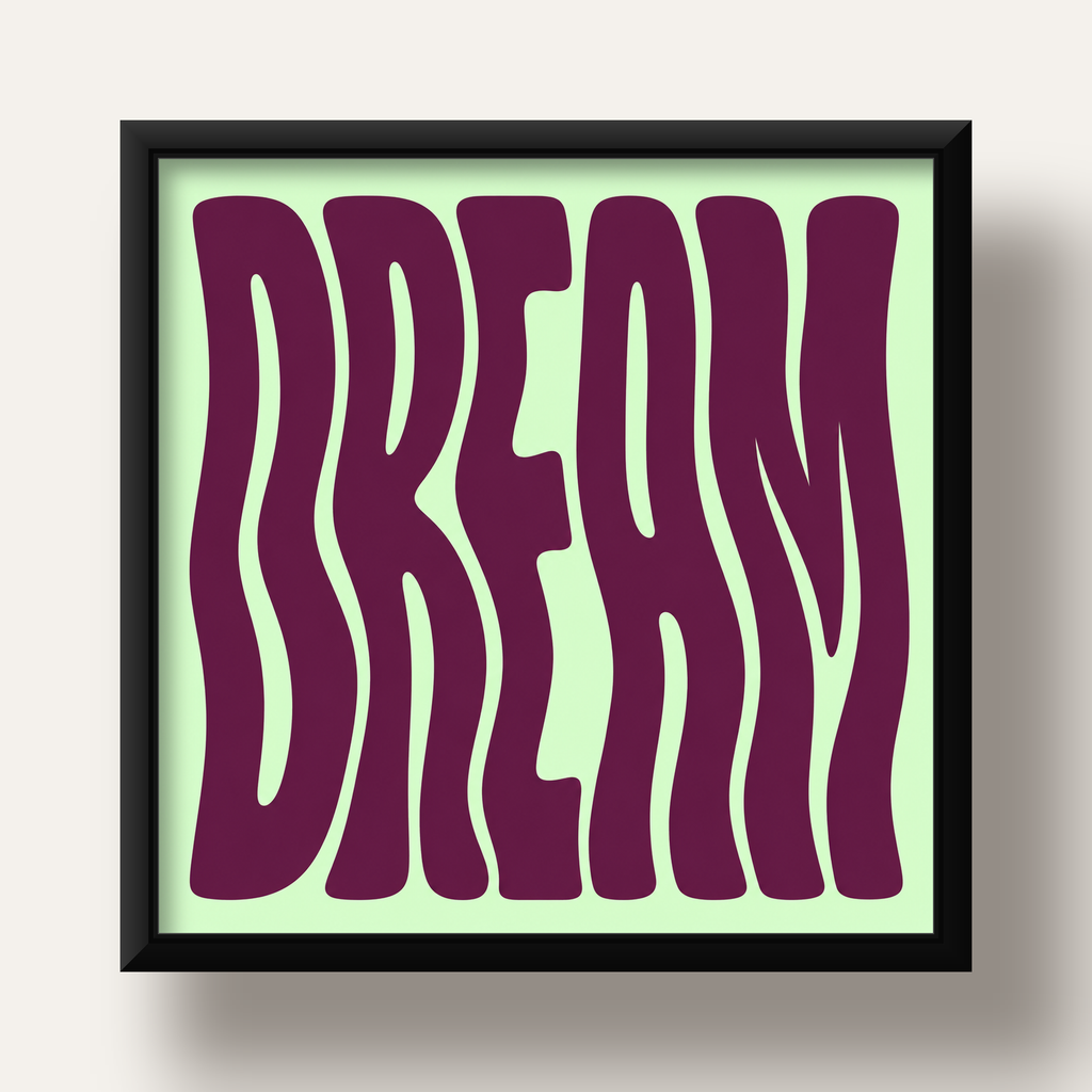 Retro Psychedelic DREAM Yazılı Modern Poster, Büyük Boy — siyah derin çerçeveli