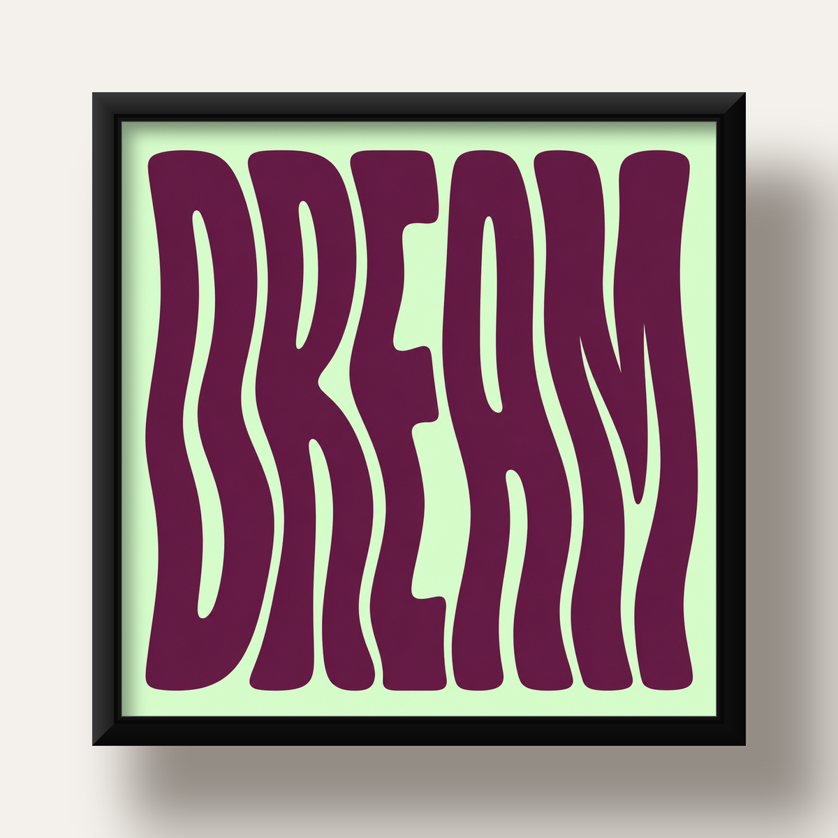 Retro Psychedelic DREAM Yazılı Modern Poster, Büyük Boy — siyah derin çerçeveli