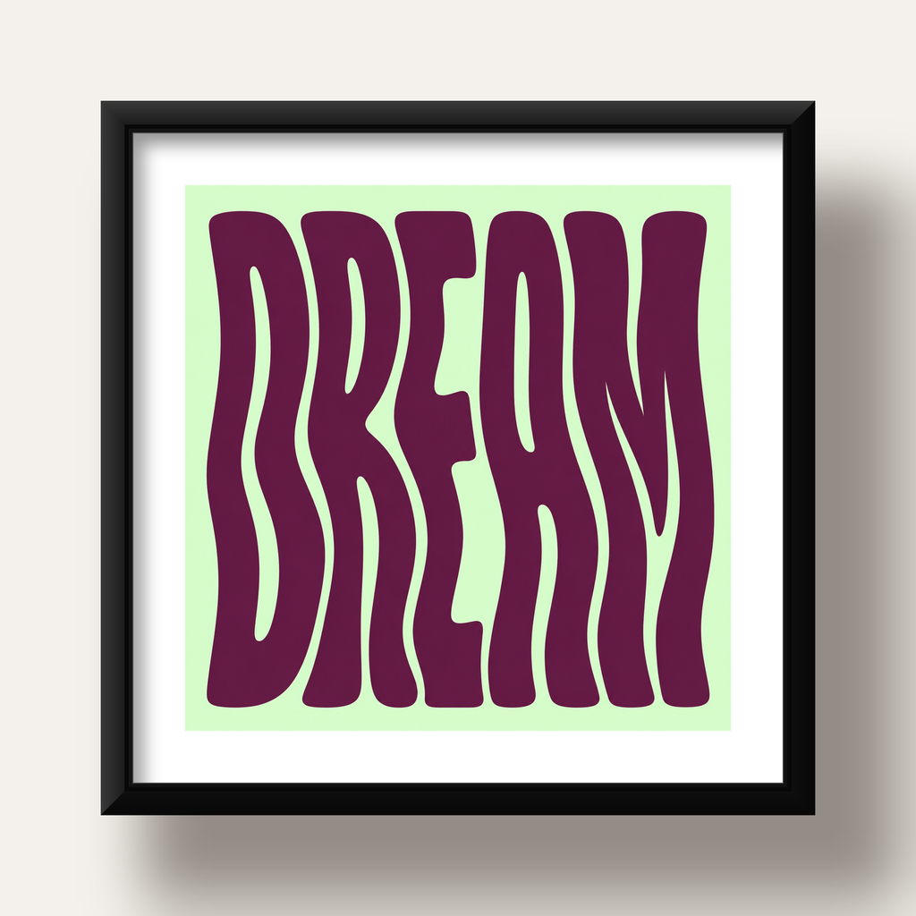 Retro Psychedelic DREAM Yazılı Modern Poster, Büyük Boy — siyah derin çerçeveli paspartulu