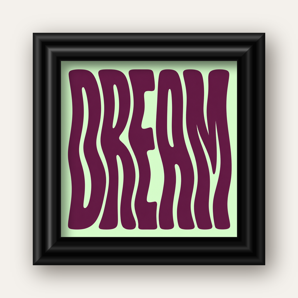 Retro Psychedelic DREAM Yazılı Modern Poster, Büyük Boy — siyah galeri çerçeveli