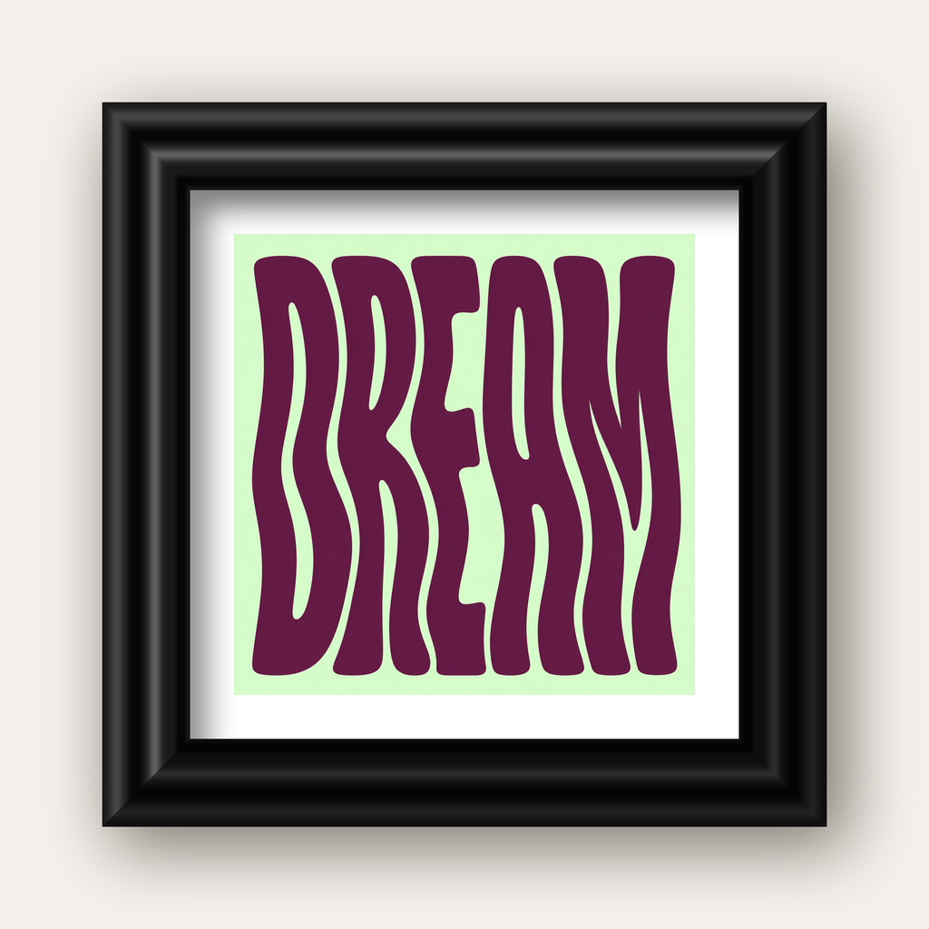 Retro Psychedelic DREAM Yazılı Modern Poster, Büyük Boy — siyah galeri çerçeveli paspartulu