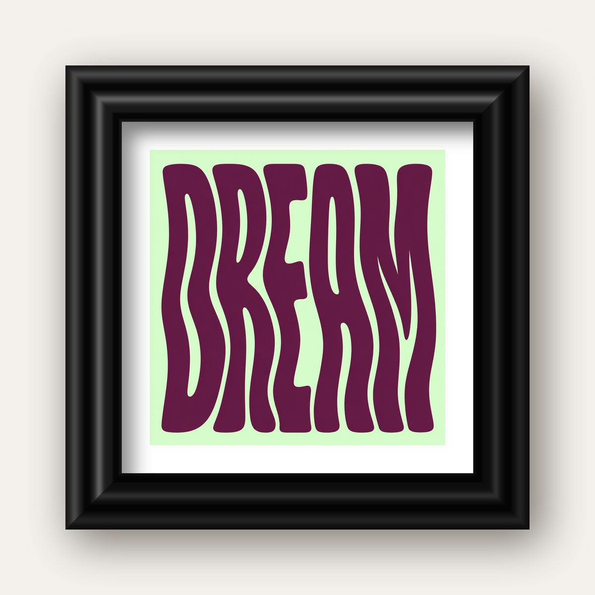 Retro Psychedelic DREAM Yazılı Modern Poster, Büyük Boy — siyah galeri çerçeveli paspartulu