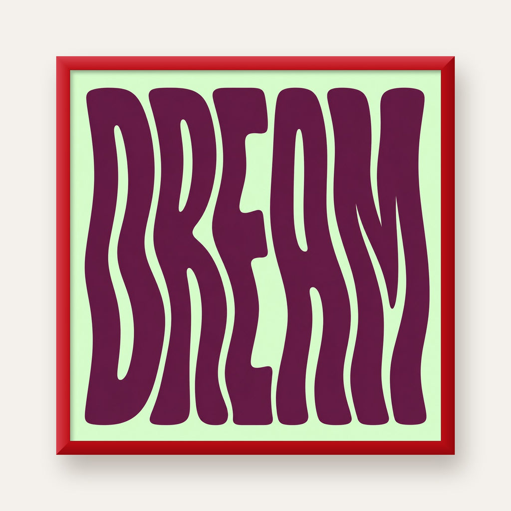 Retro Psychedelic DREAM Yazılı Modern Poster, Büyük Boy — kırmızı çerçeveli