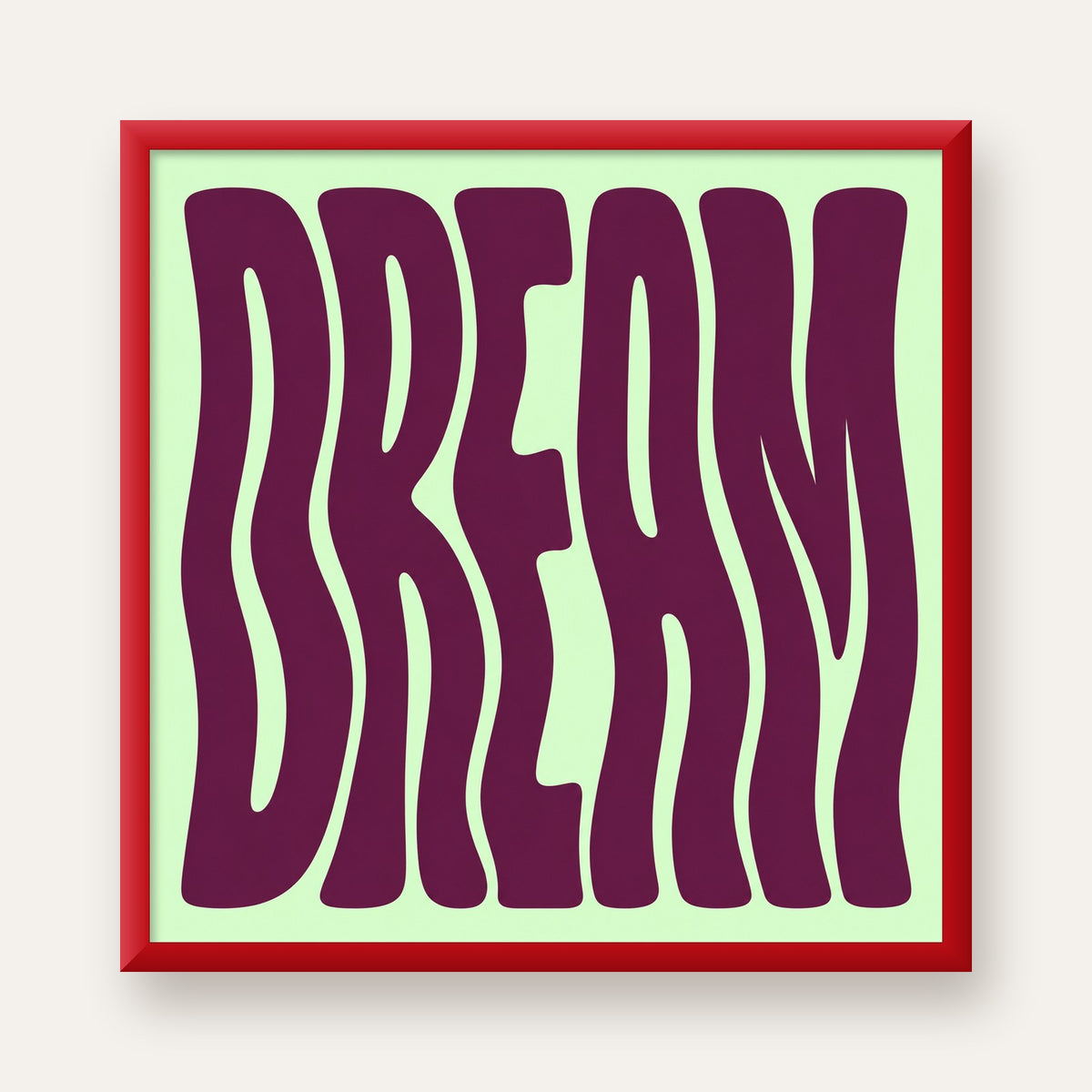 Retro Psychedelic DREAM Yazılı Modern Poster, Büyük Boy — kırmızı çerçeveli
