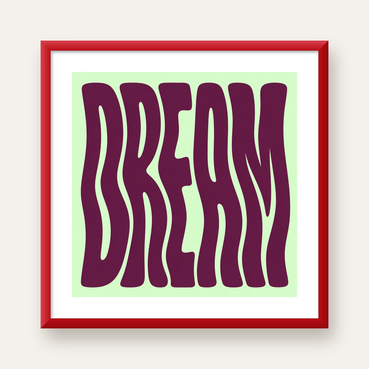 Retro Psychedelic DREAM Yazılı Modern Poster, Büyük Boy — kırmızı çerçeveli paspartulu