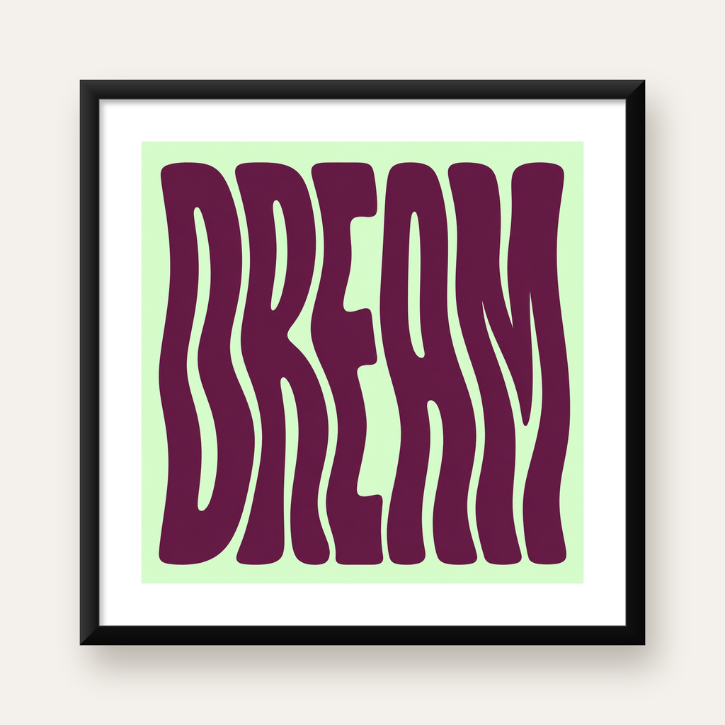 Retro Psychedelic DREAM Yazılı Modern Poster, Büyük Boy — Kare baskı, beyaz paspartulu