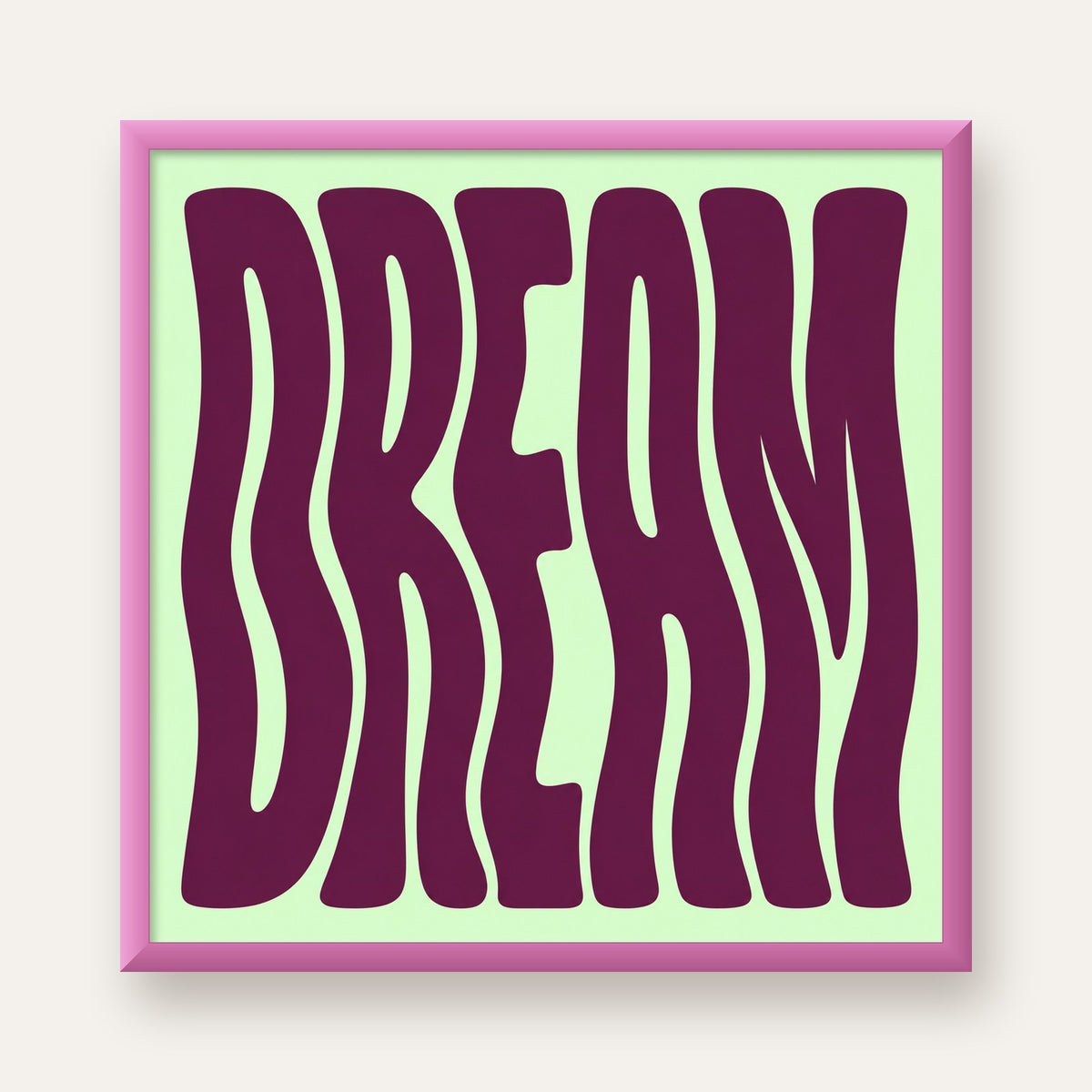 Retro Psychedelic DREAM Yazılı Modern Poster, Büyük Boy — pembe çerçeveli