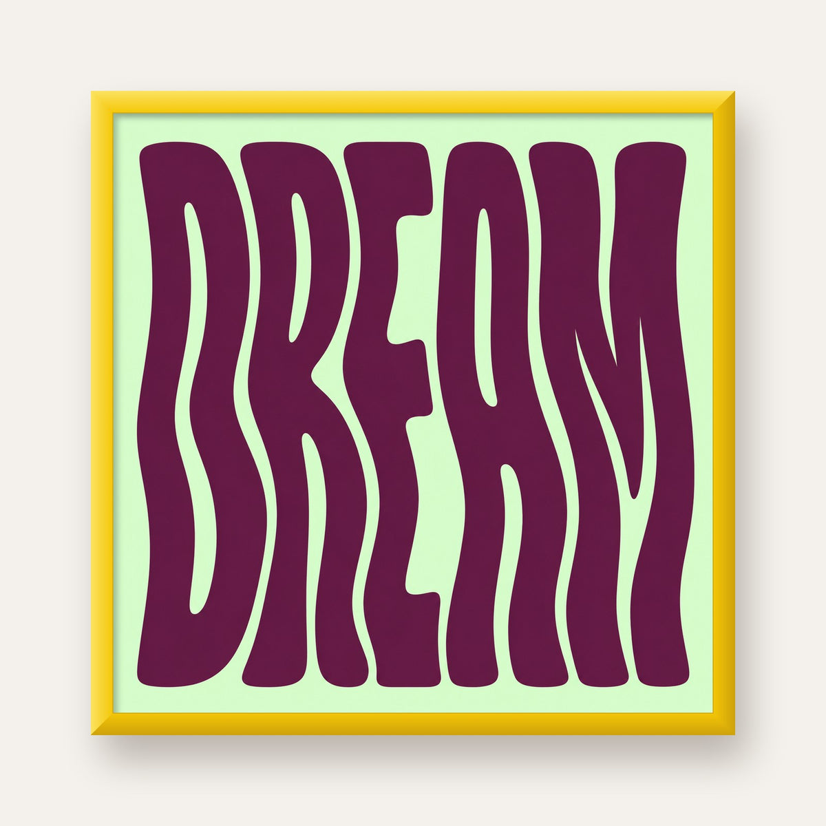 Retro Psychedelic DREAM Yazılı Modern Poster, Büyük Boy — sarı çerçeveli