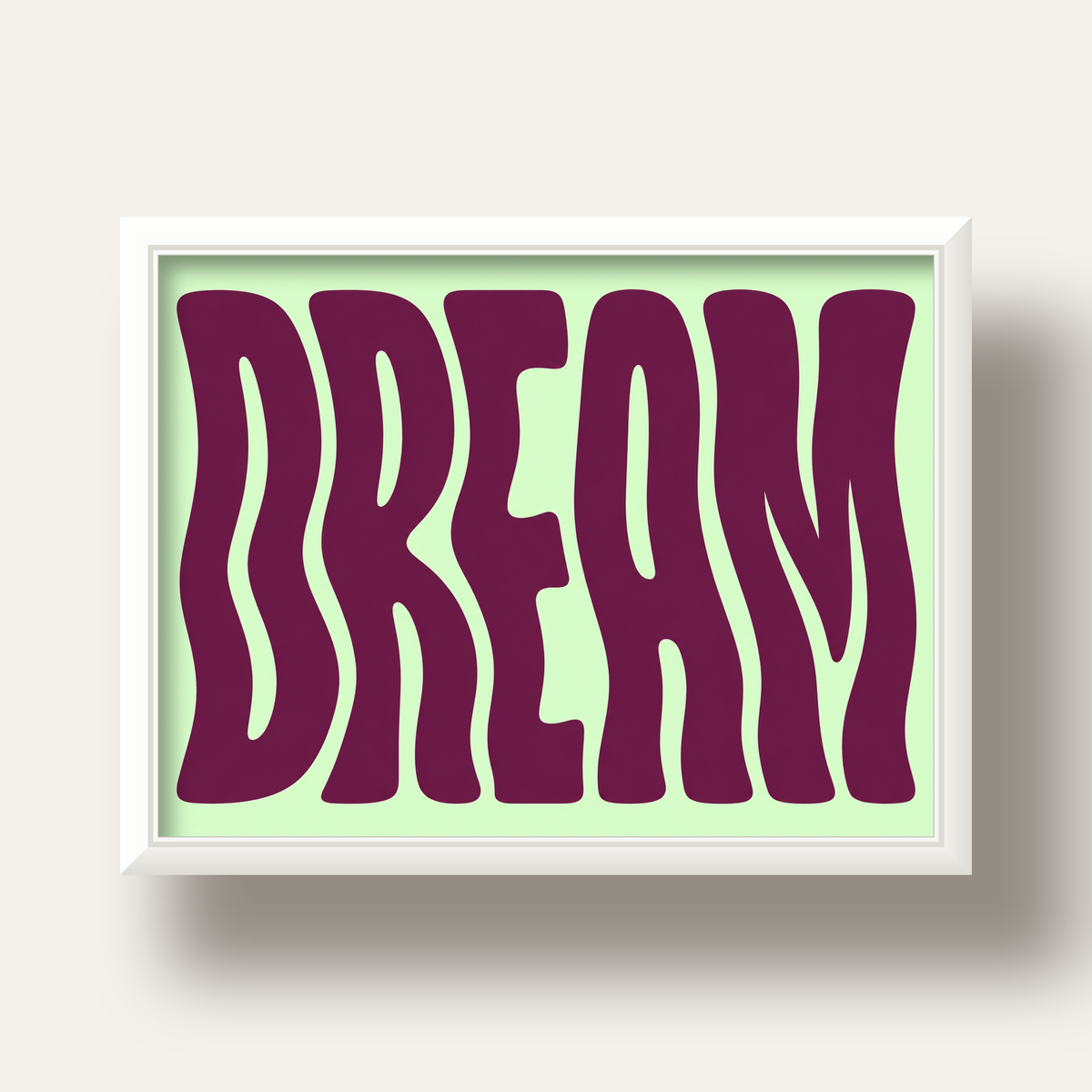 Retro Psychedelic DREAM Yazılı Modern Poster, Büyük Boy — beyaz derin çerçeveli