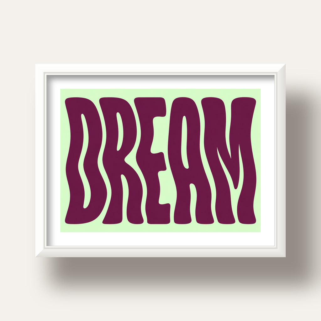 Retro Psychedelic DREAM Yazılı Modern Poster, Büyük Boy — beyaz derin çerçeveli paspartulu
