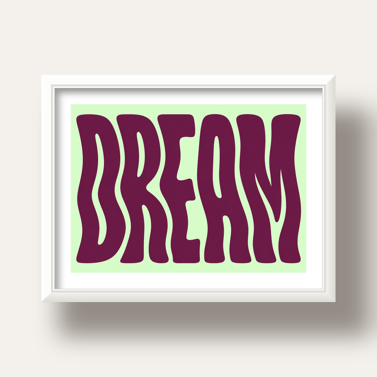 Retro Psychedelic DREAM Yazılı Modern Poster, Büyük Boy — beyaz derin çerçeveli paspartulu
