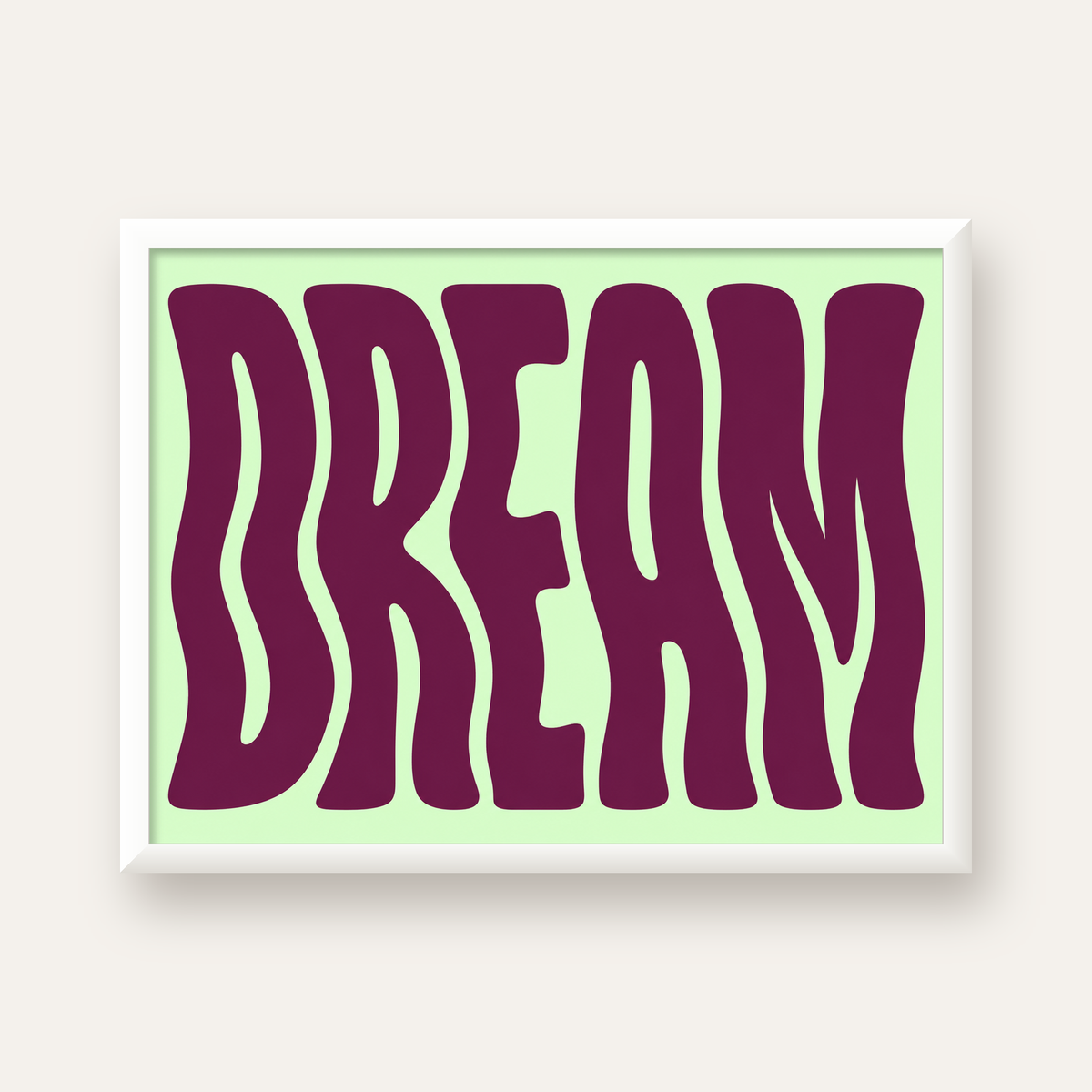 Retro Psychedelic DREAM Yazılı Modern Poster, Büyük Boy — beyaz çerçeveli yatay poster