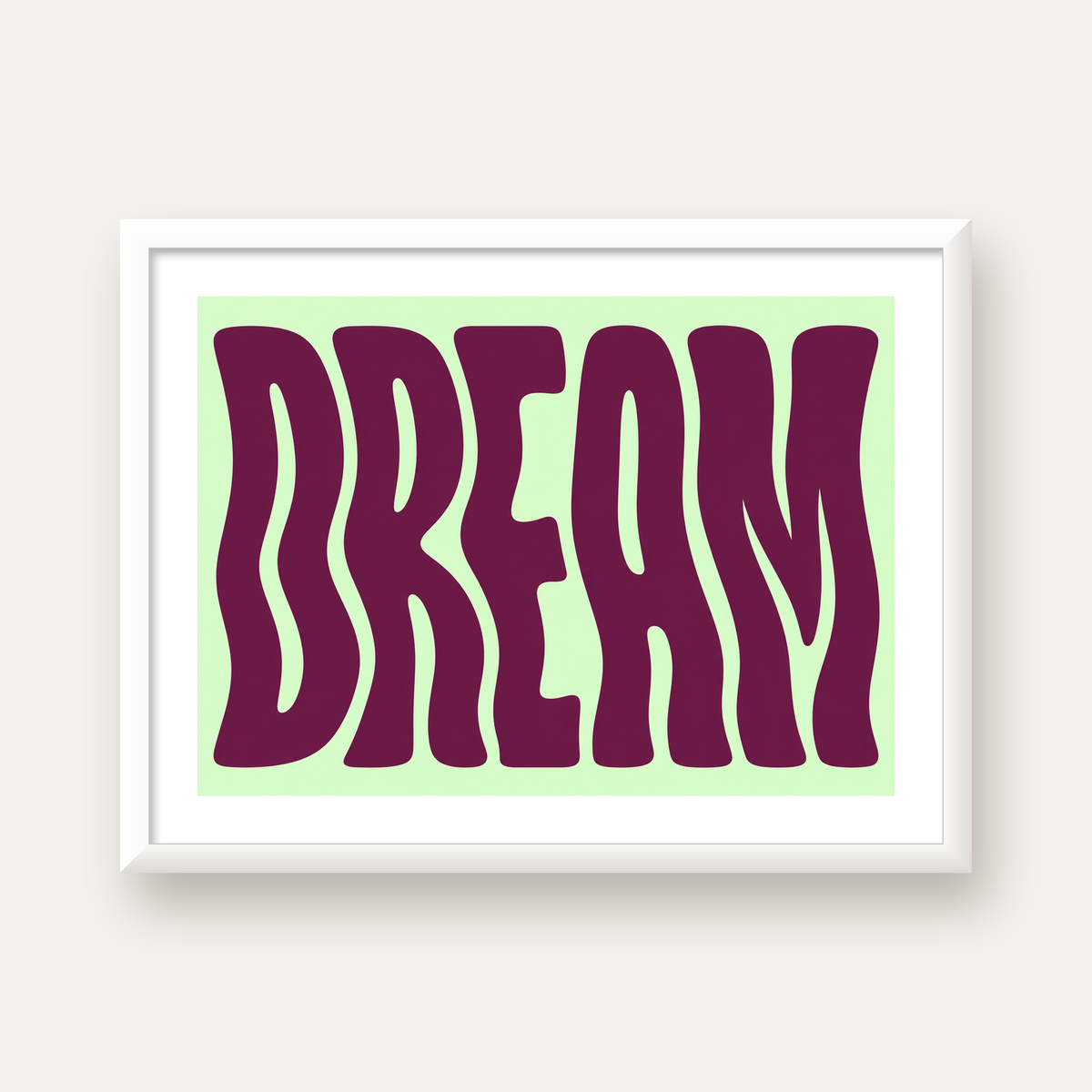 Retro Psychedelic DREAM Yazılı Modern Poster, Büyük Boy — beyaz çerçeveli yatay poster