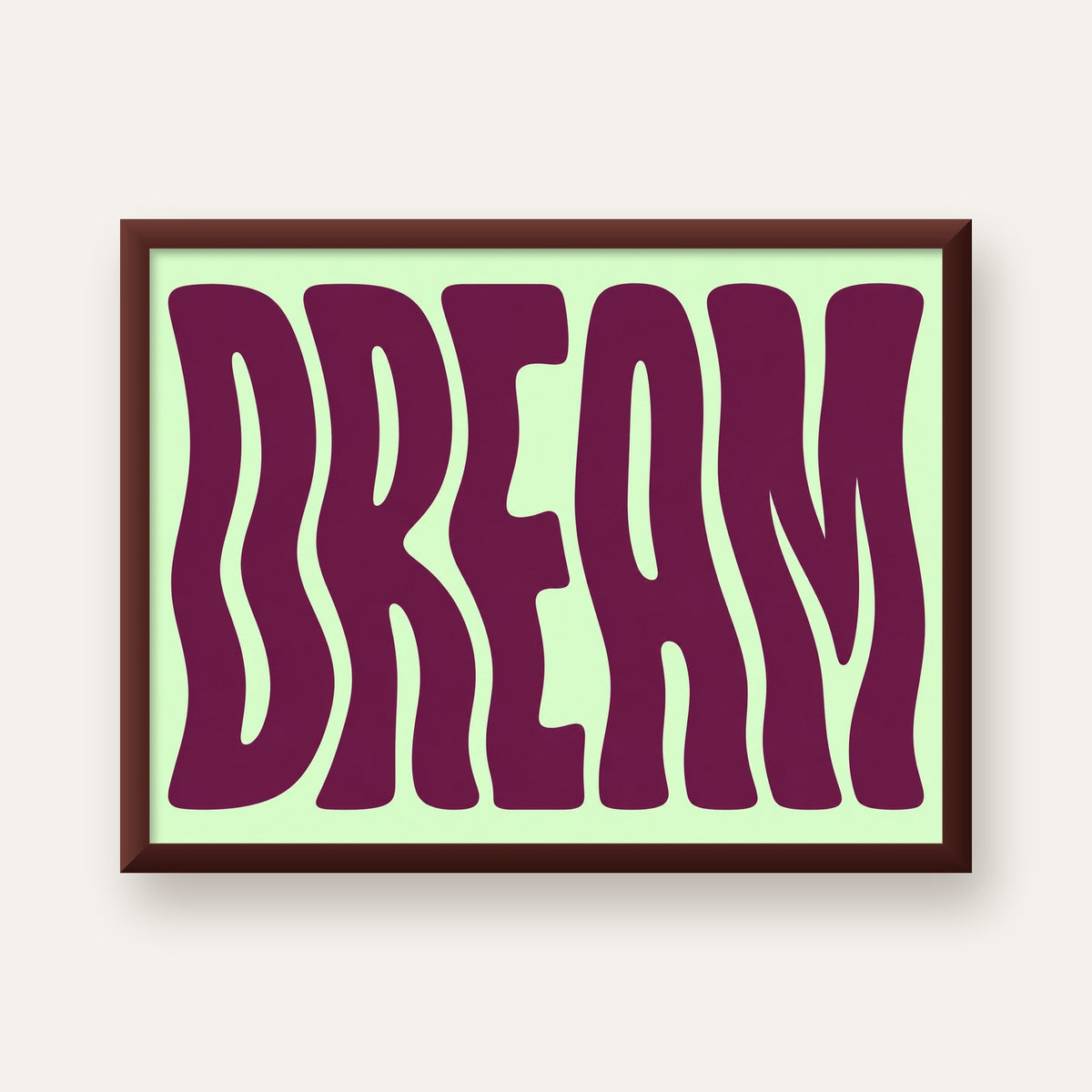 Retro Psychedelic DREAM Yazılı Modern Poster, Büyük Boy — ceviz çerçeveli