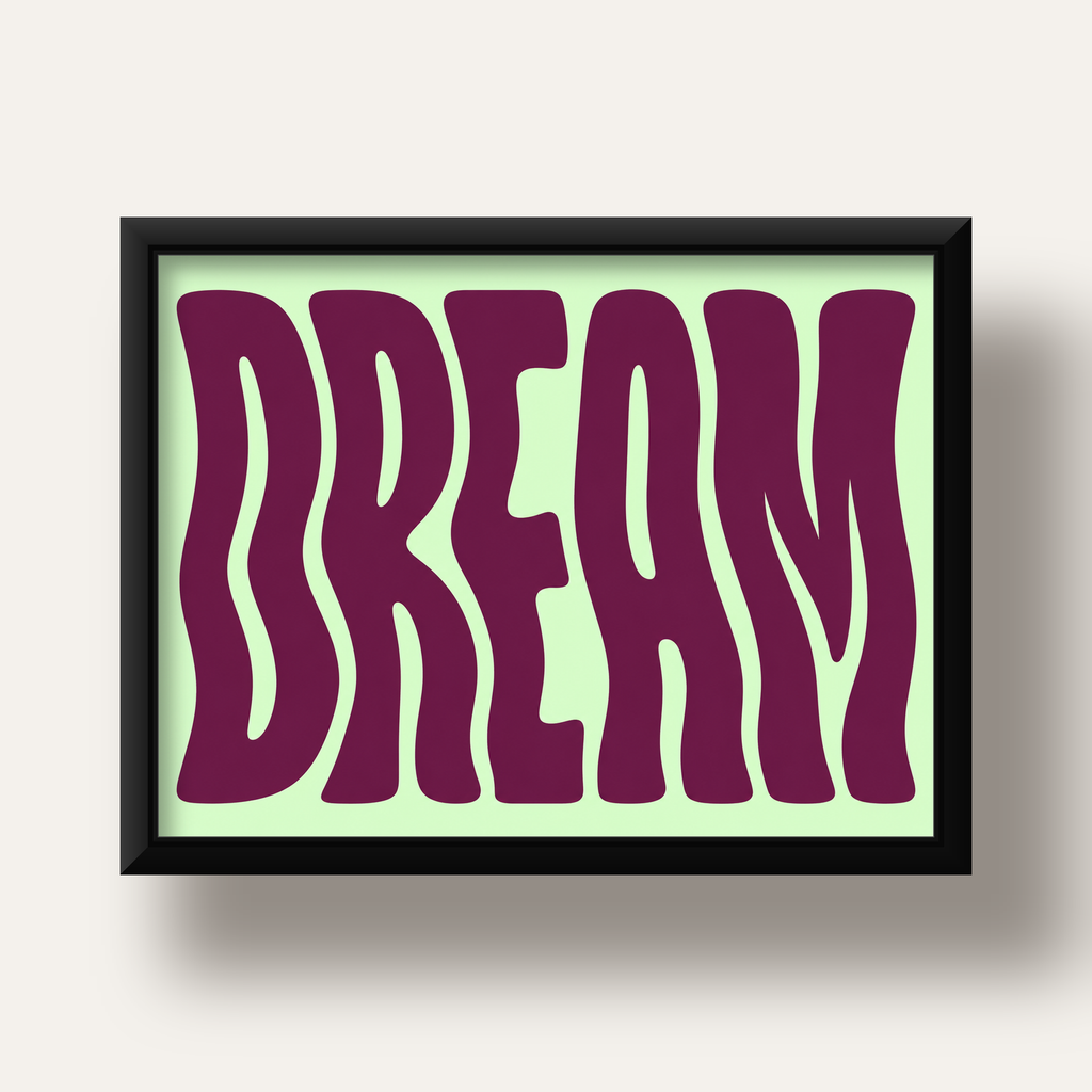 Retro Psychedelic DREAM Yazılı Modern Poster, Büyük Boy — siyah derin çerçeveli
