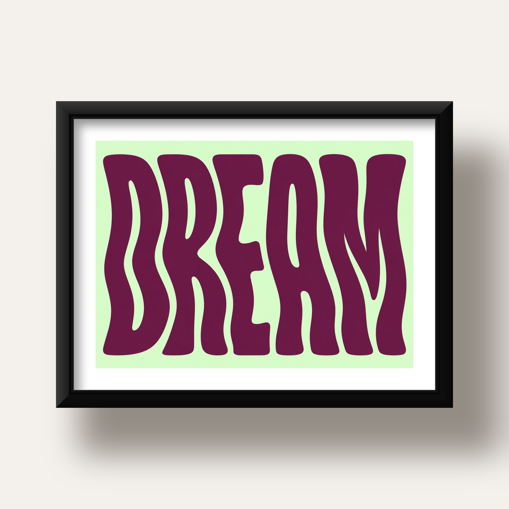 Retro Psychedelic DREAM Yazılı Modern Poster, Büyük Boy — siyah derin çerçeveli paspartulu