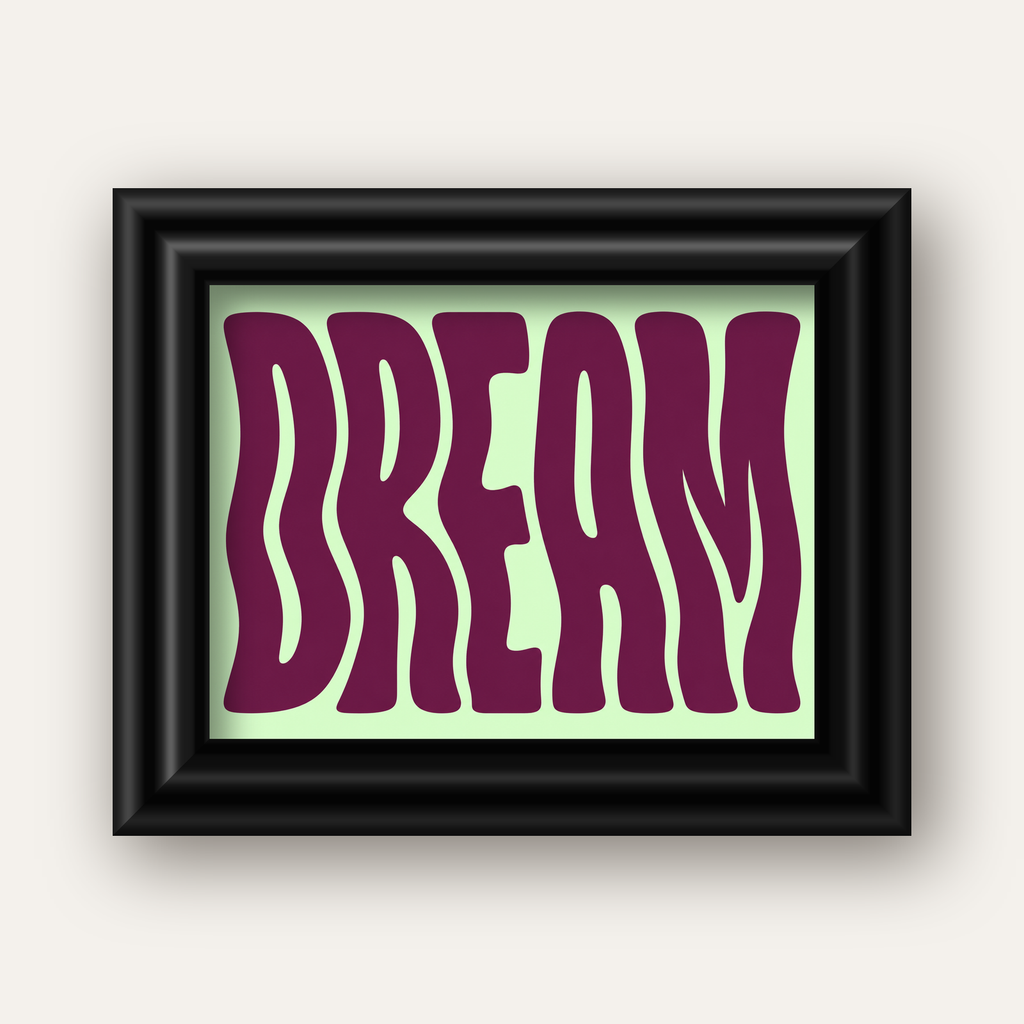Retro Psychedelic DREAM Yazılı Modern Poster, Büyük Boy — siyah galeri çerçeveli