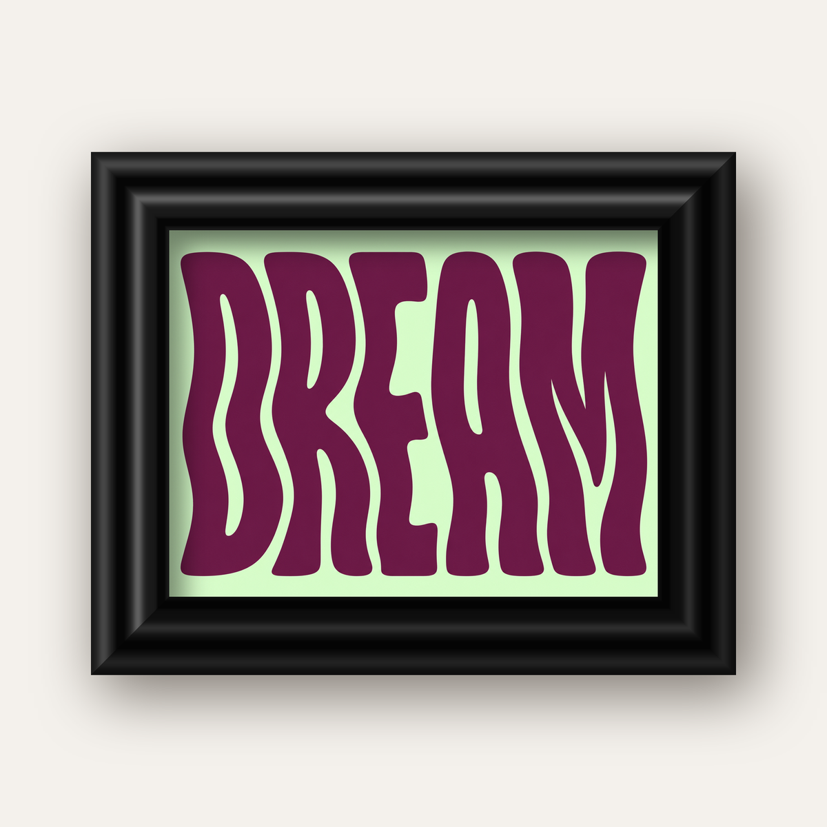 Retro Psychedelic DREAM Yazılı Modern Poster, Büyük Boy — siyah galeri çerçeveli