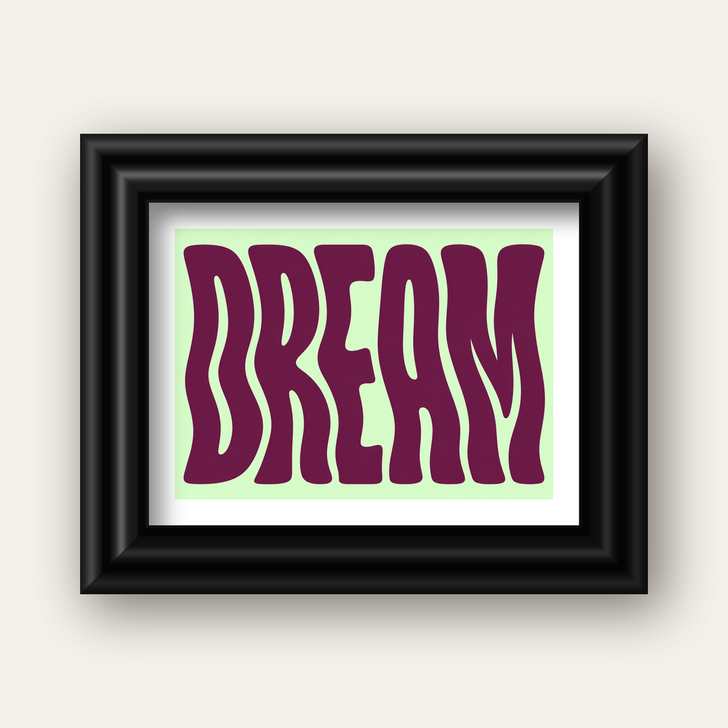 Retro Psychedelic DREAM Yazılı Modern Poster, Büyük Boy — siyah galeri çerçeveli paspartulu