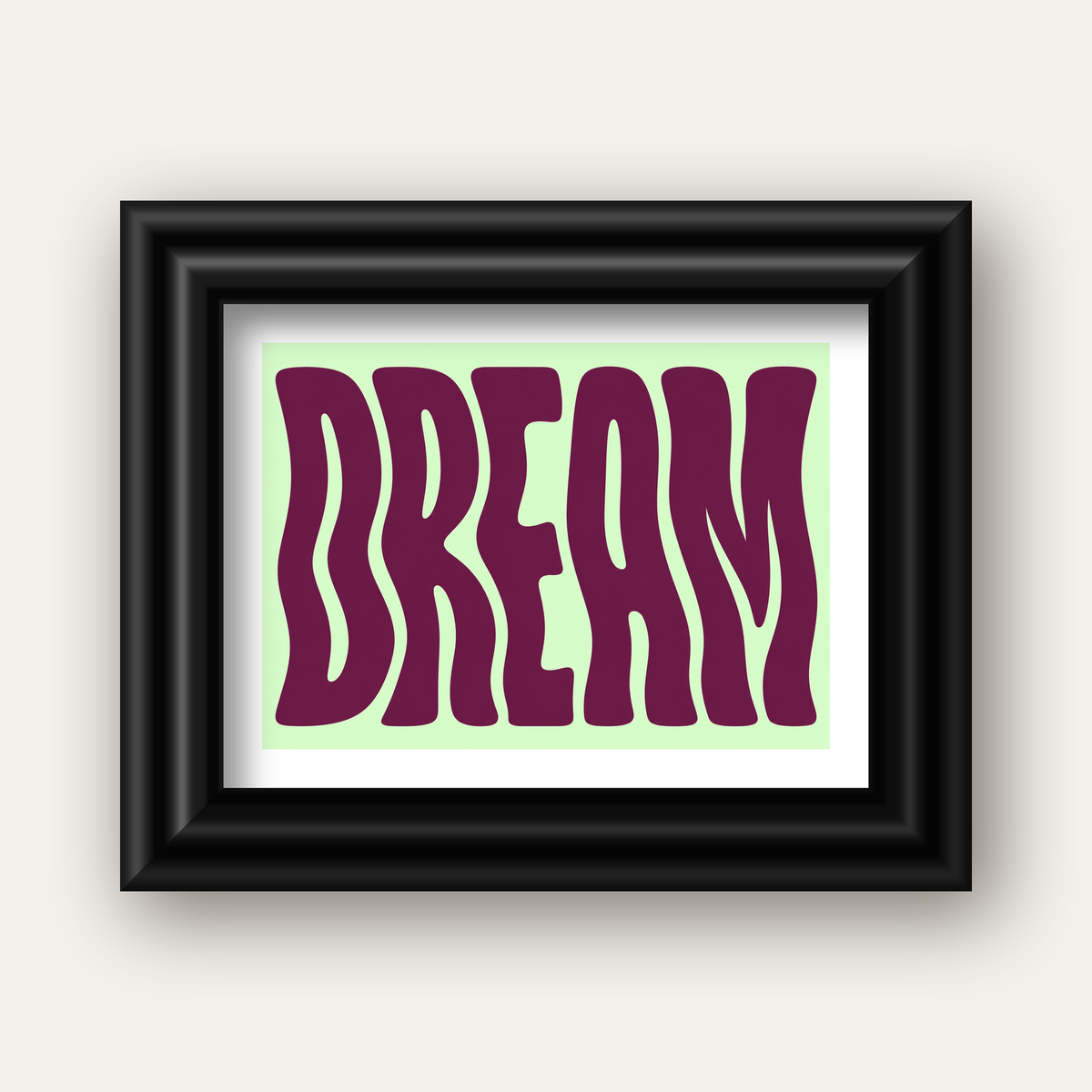 Retro Psychedelic DREAM Yazılı Modern Poster, Büyük Boy — siyah galeri çerçeveli paspartulu