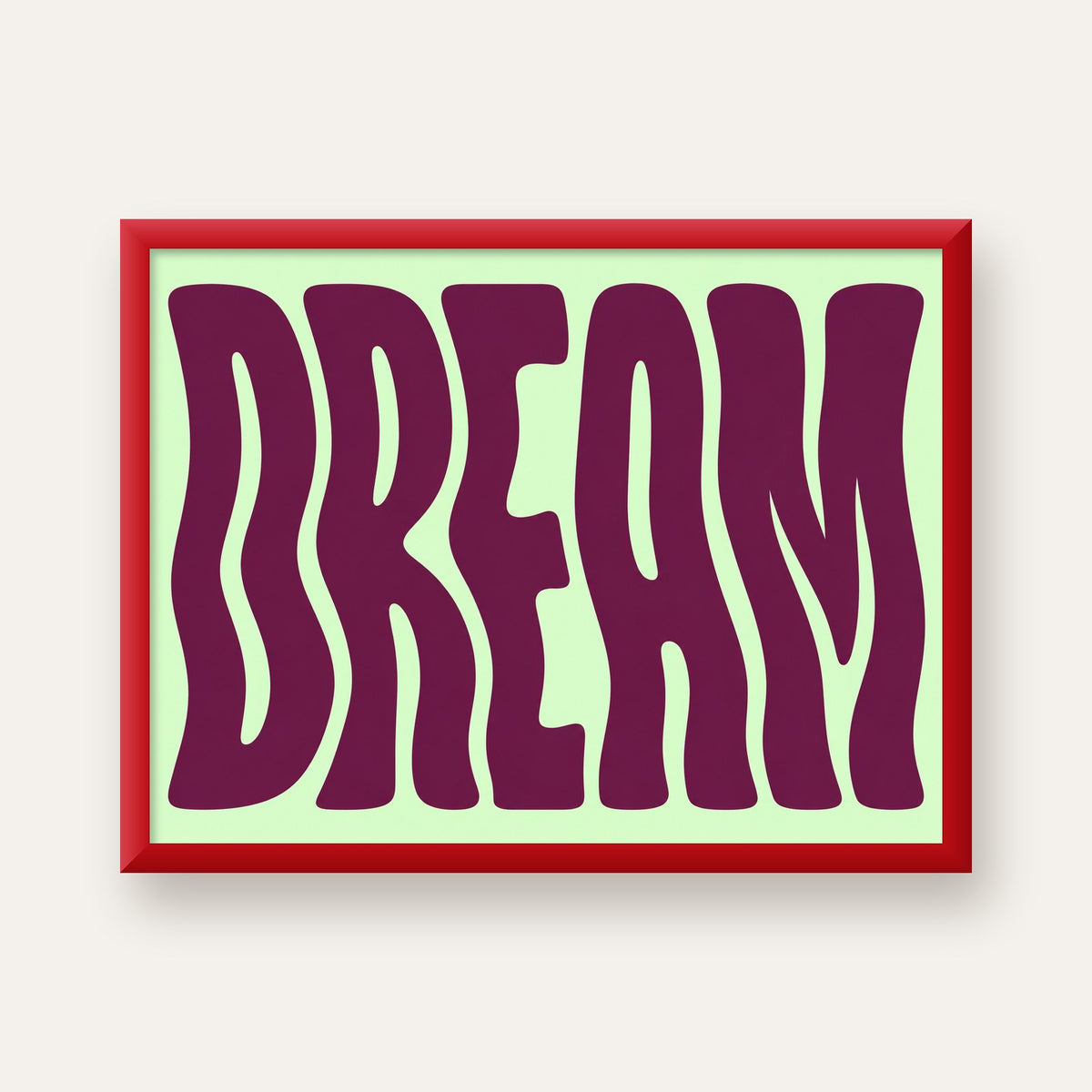 Retro Psychedelic DREAM Yazılı Modern Poster, Büyük Boy — kırmızı çerçeveli