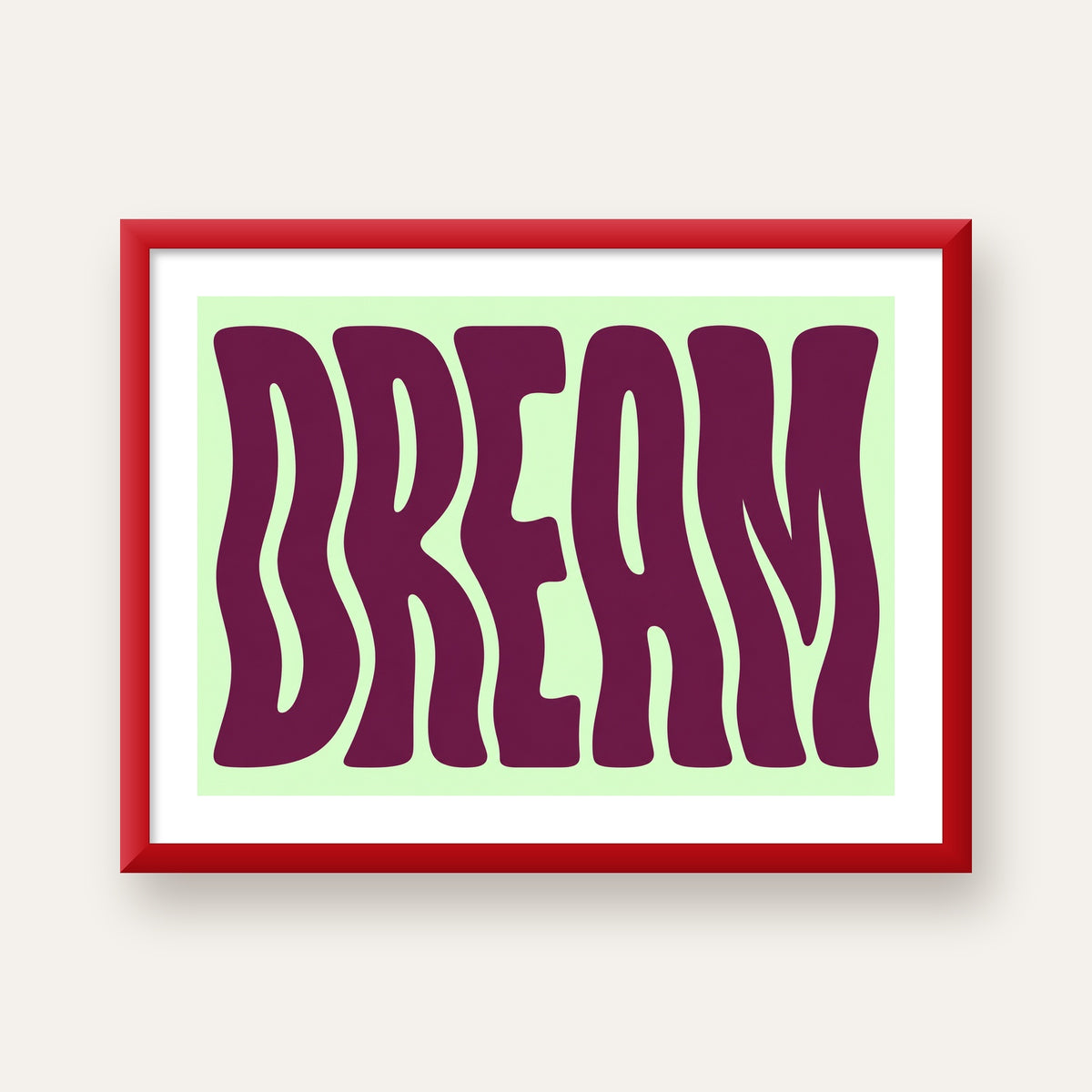 Retro Psychedelic DREAM Yazılı Modern Poster, Büyük Boy — kırmızı çerçeveli paspartulu