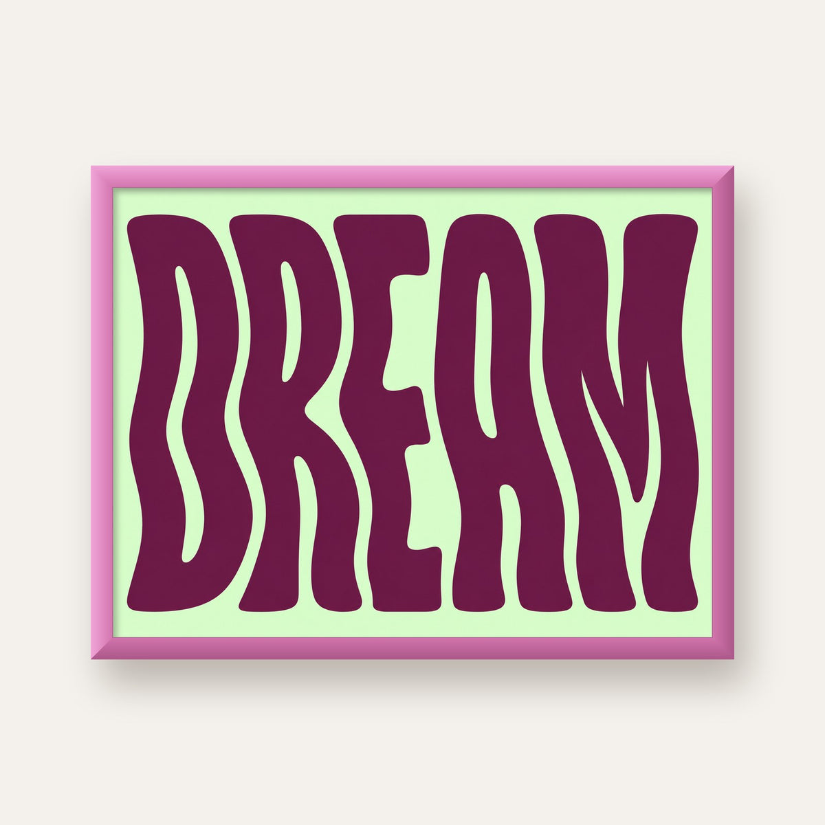 Retro Psychedelic DREAM Yazılı Modern Poster, Büyük Boy — pembe çerçeveli