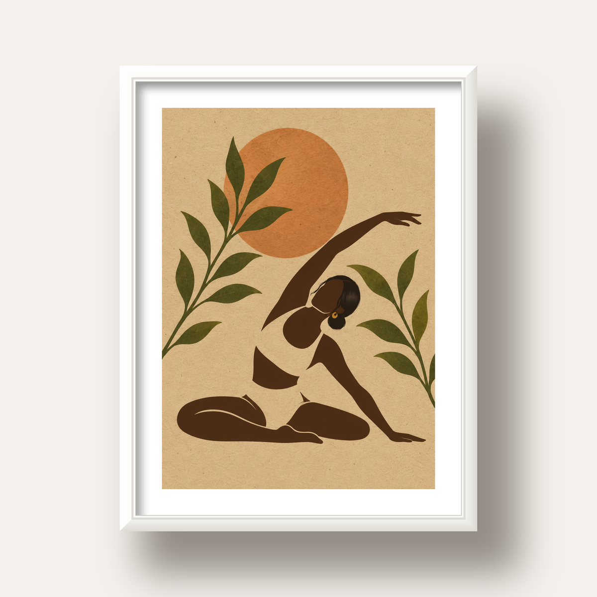 Toprak Akışı Yoga Pozu Poster — beyaz derin çerçeveli paspartulu