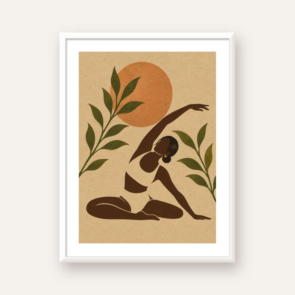Toprak Akışı Yoga Pozu Poster — beyaz çerçeveli dikey poster