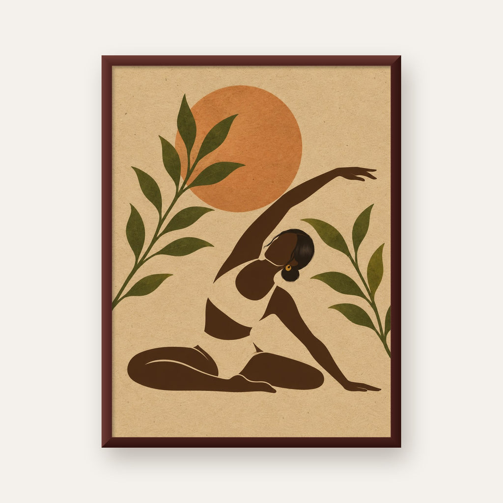 Toprak Akışı Yoga Pozu Poster — ceviz çerçeveli