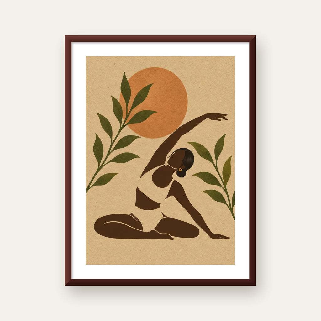Toprak Akışı Yoga Pozu Poster — ceviz çerçeveli paspartulu