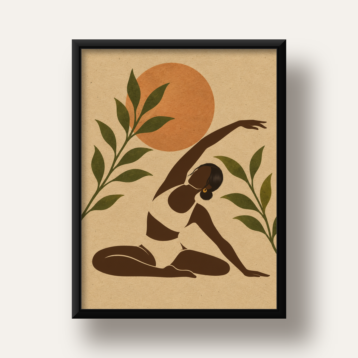 Toprak Akışı Yoga Pozu Poster — siyah derin çerçeveli