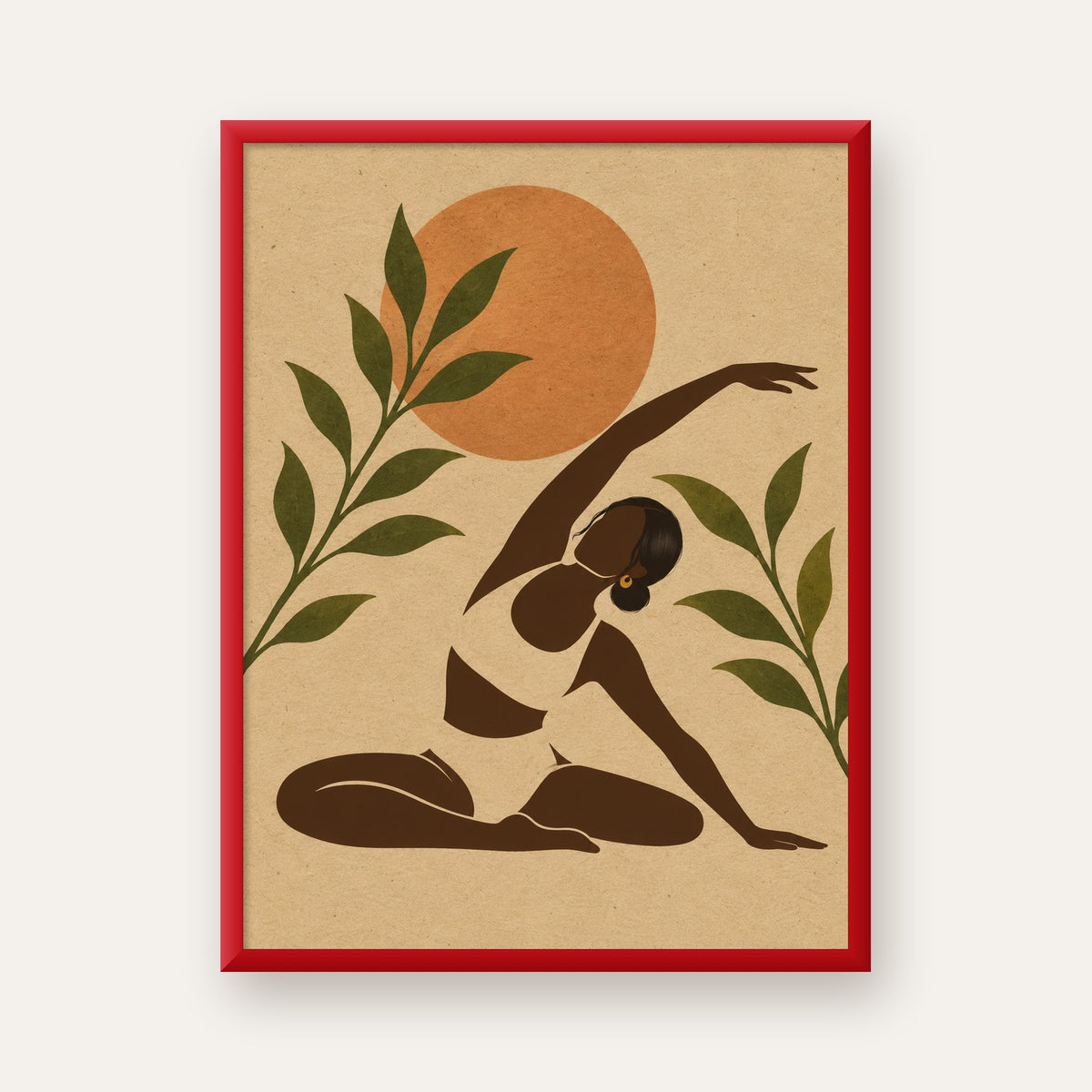 Toprak Akışı Yoga Pozu Poster — kırmızı çerçeveli