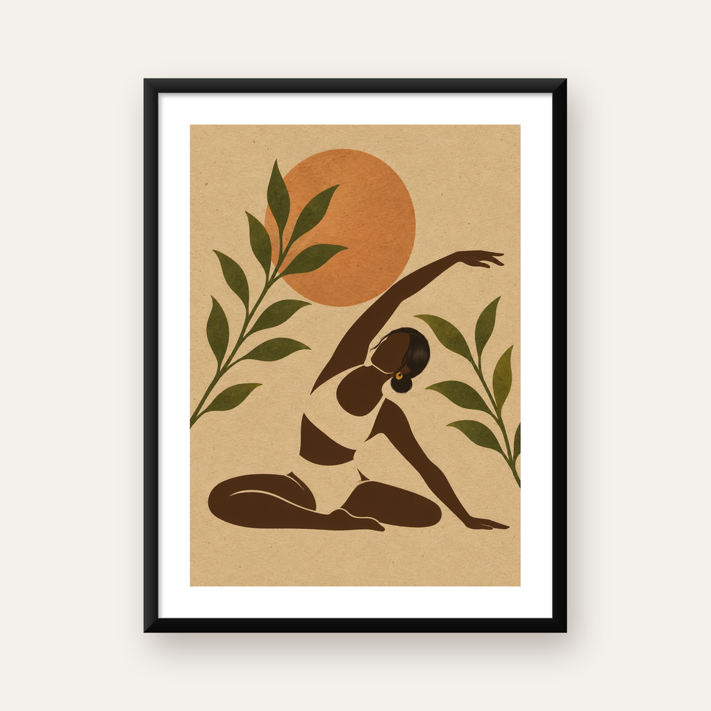 Yoga Yapan Kadın ve Doğa Minimalist Poster, Modern Dekor — Dikey baskı, beyaz kenar boşluklu