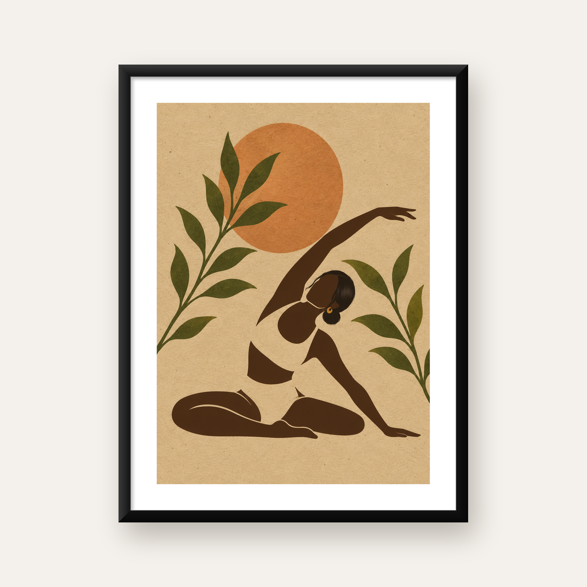 Yoga Yapan Kadın ve Doğa Minimalist Poster, Modern Dekor — Dikey baskı, beyaz kenar boşluklu