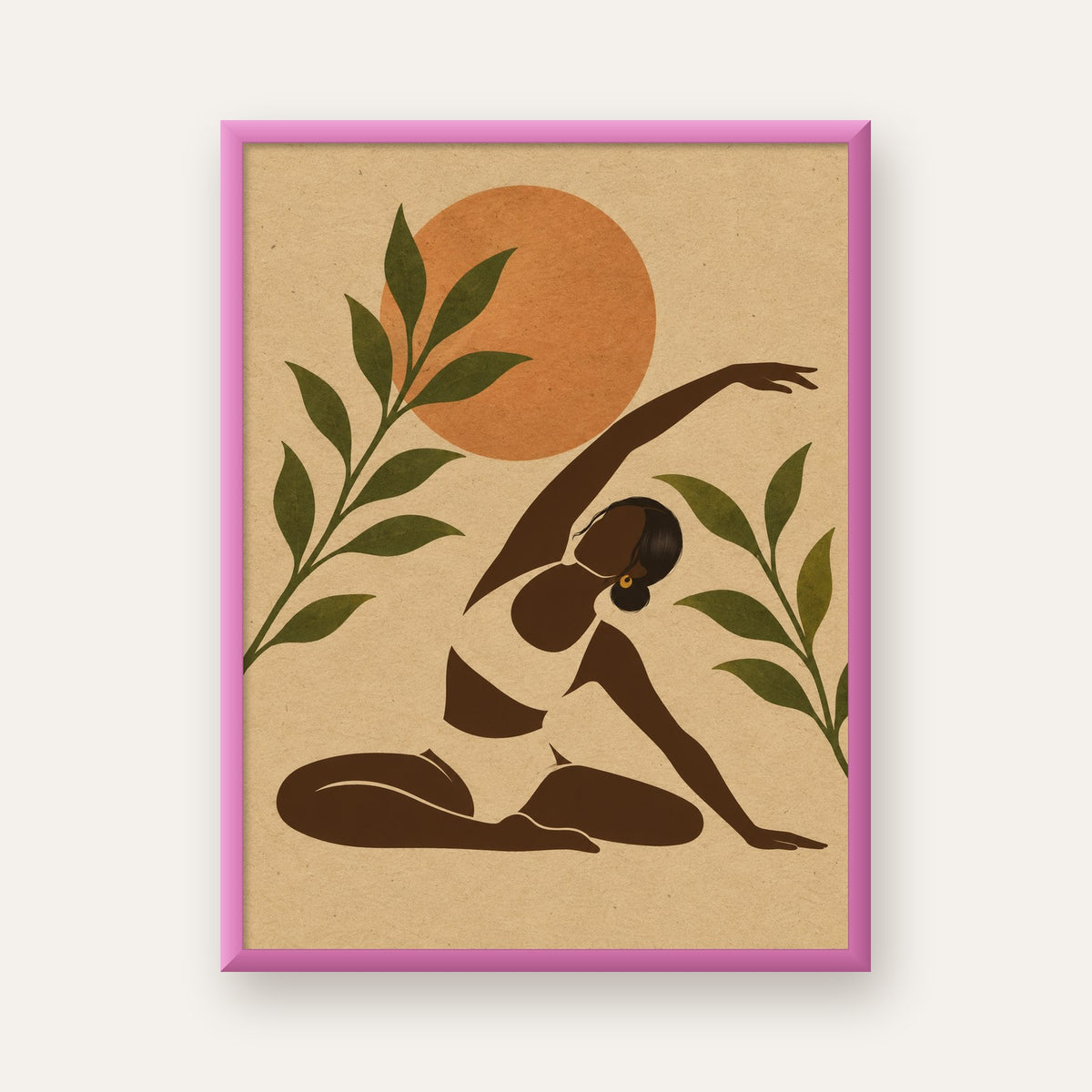 Toprak Akışı Yoga Pozu Poster — pembe çerçeveli