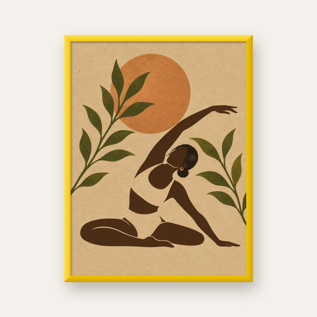 Toprak Akışı Yoga Pozu Poster — sarı çerçeveli